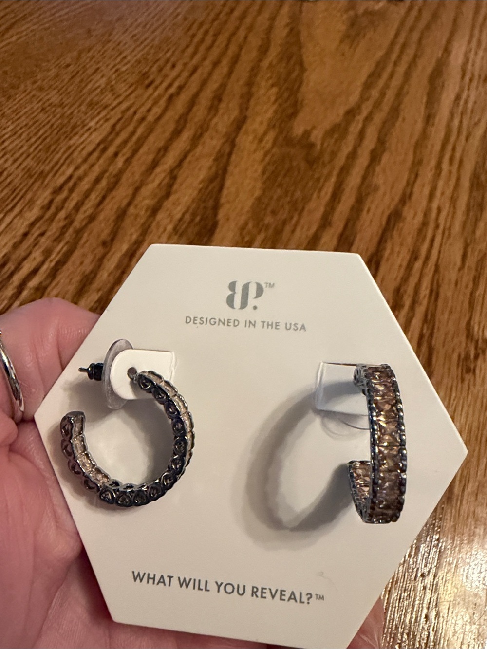Crystal-Set Gunmetal Hoop Earrings - Designed in the USA